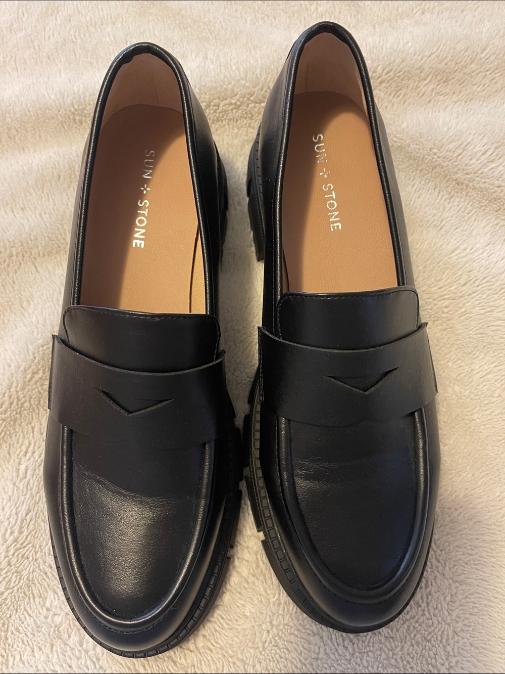 Sun + Stone Black Leather Penny Loafers Women’s 11